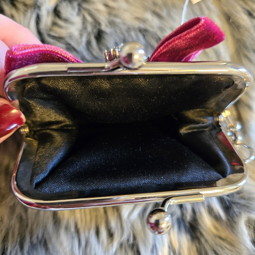 reserved Coach Houndstooth Coin Purse Swarovski Gem Charm & Pink Velvet Bow - Picture 7 of 8